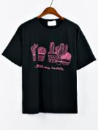 Romwe Cactus Print Drop Shoulder T-shirt - Black