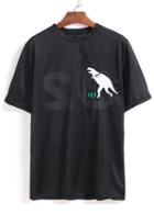 Romwe Dinosaur Embroidered Loose T-shirt