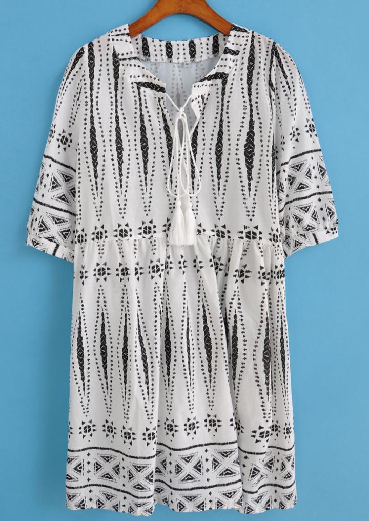 Romwe Half Sleeve Tribal Print Top
