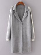 Romwe Grey Striped Raglan Sleeve Sweater Coat