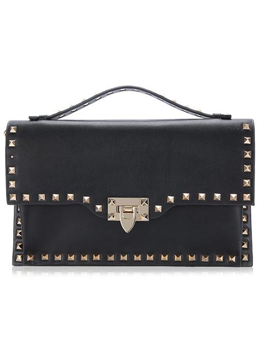 Romwe Black With Rivet Twist Lock Chain Shoulder Bag