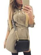 Romwe Lapel Long Sleeve Pockets Shirt Dress