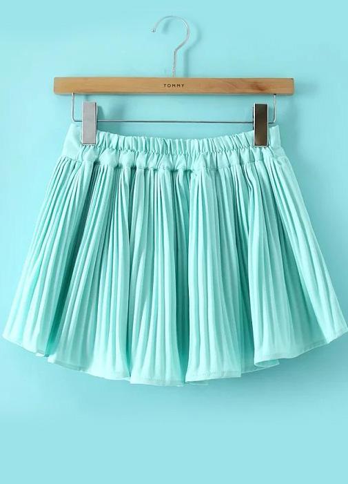 Romwe Elastic Waist Pleated Green Shorts