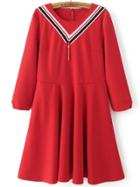 Romwe Red Chevron Pattern A Line Dress With Tassel