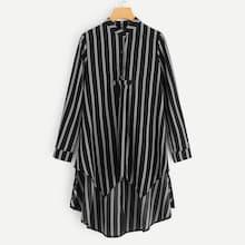 Romwe Striped Dip Hem Shirt Dress