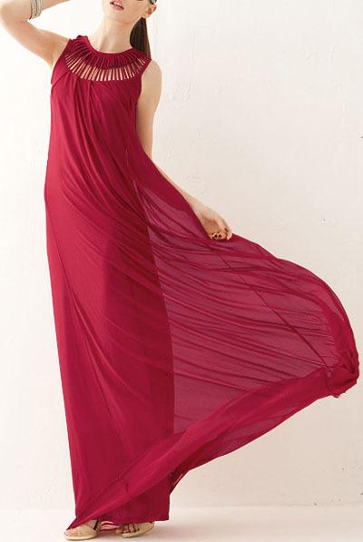 Romwe Sleeveless With Belt Hollow Maxi Dress