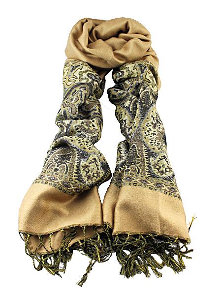 Romwe Tassel Vintage Print Yellow Scarf