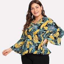 Romwe Plus Palm Tree Print Elastic Waist Top