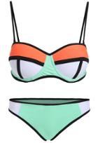 Romwe Green Spaghetti Strap Contrast Trims Bikini Set