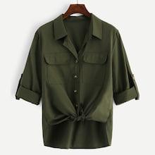 Romwe Plus Pocket Decoration Blouse