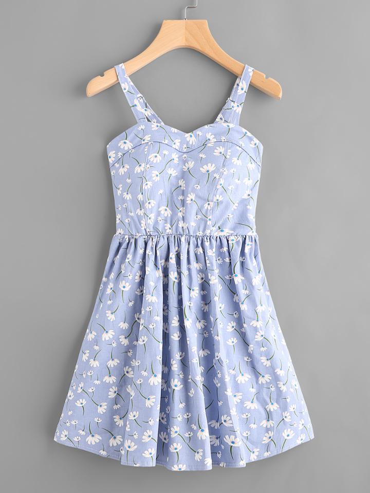 Romwe Ditsy Print Random A Line Cami Dress
