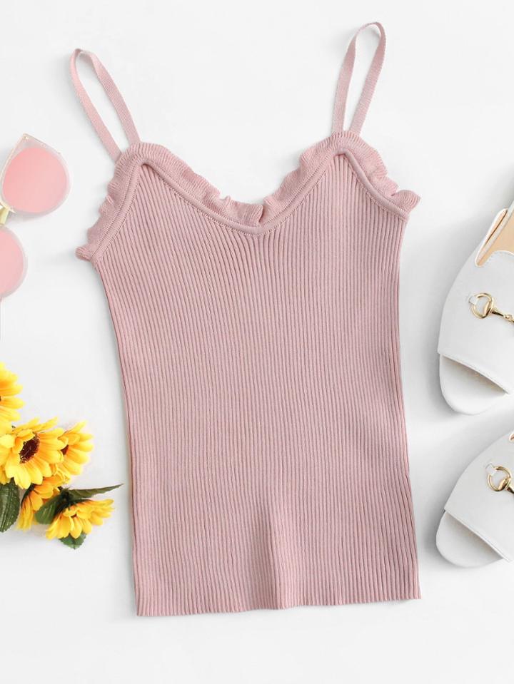 Romwe Frill Trim Ribbed Cami Top