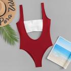 Romwe Two Tone Cut-out One Piece Swimsuit