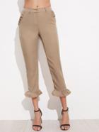 Romwe Frill Embellished Crop Tailored Pants