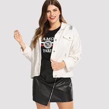 Romwe Plus Ripped Drop Shoulder Denim Jacket