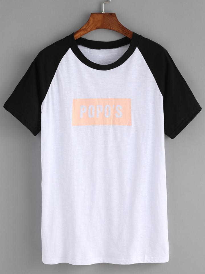 Romwe Letter Print Contrast Raglan Sleeve T-shirt