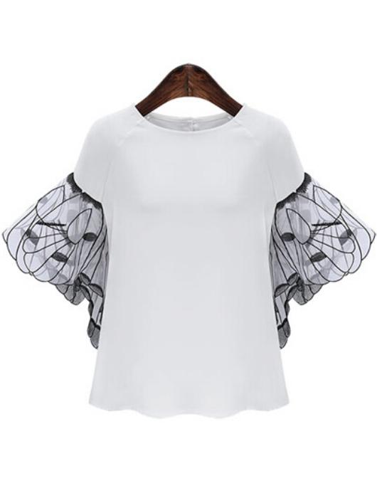 Romwe Butterfly Sleeve Chiffon White Blouse