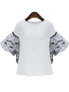 Romwe Butterfly Sleeve Chiffon White Blouse