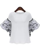 Romwe Butterfly Sleeve Chiffon White Blouse