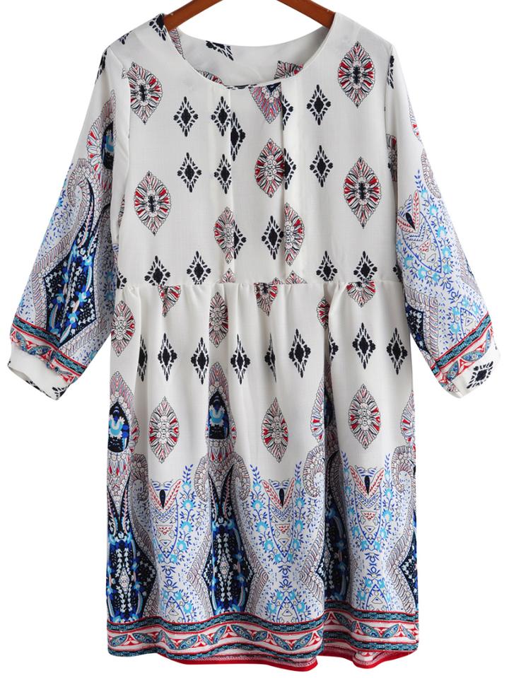 Romwe Half Sleeve Vintage Print Dress