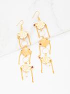 Romwe Rose Design Drop Earrings With Chain