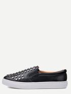 Romwe Black Faux Leather Studded Rubber Sole Flats