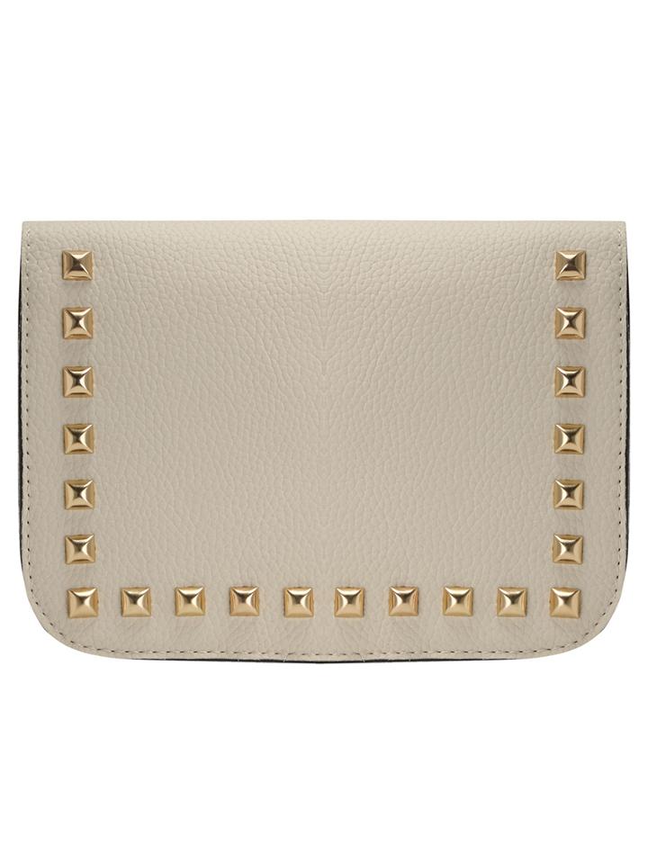 Romwe Off-white Studded Snap Button Flap Bag