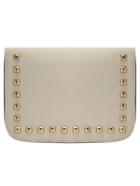 Romwe Off-white Studded Snap Button Flap Bag