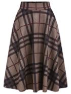 Romwe Checkered Zipper Flare Skirt