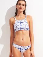 Romwe White Printed Cross Back Strappy Bikini Set