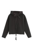 Romwe Drawstring Hoodied Sheer Black Coat