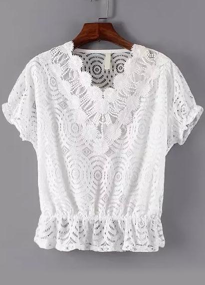 Romwe V Neck Lace Crochet Top