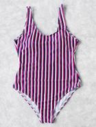 Romwe Vertical Striped Scoop Neck Swimsuit