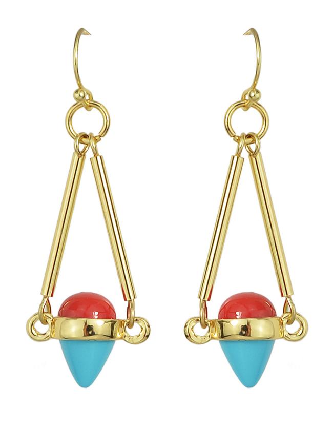 Romwe Gold Plated Resin Stone Hanging Long Fancy Earrings