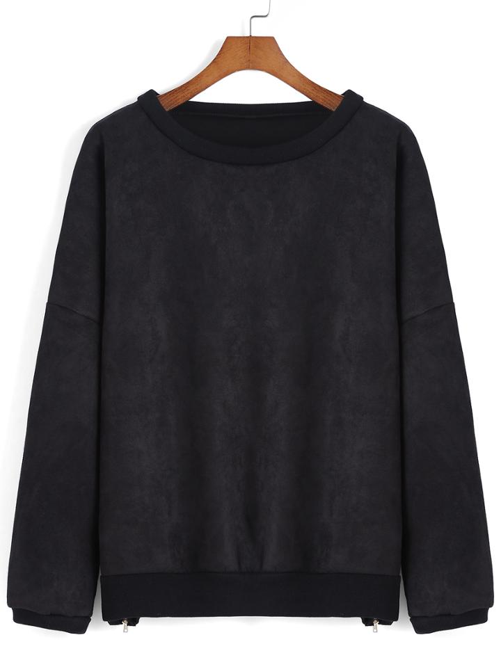 Romwe Round Neck Zipper Oversized Sweatshirt