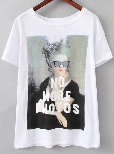 Romwe With Glasses Beauty Print T-shirt