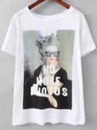 Romwe With Glasses Beauty Print T-shirt