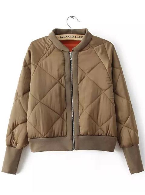 Romwe Army Green Long Sleeve Diamond Patterned Coat