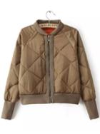 Romwe Army Green Long Sleeve Diamond Patterned Coat