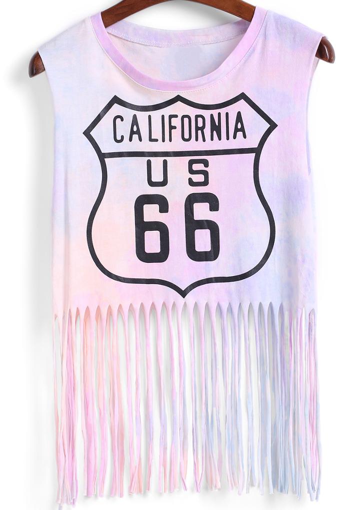 Romwe With Tassel Letter Print Tank Top