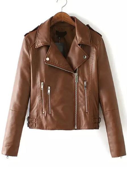Romwe Lapel With Zipper Khaki Jacket