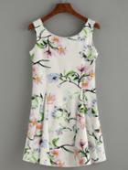 Romwe Blossom Print Tank Dress - White