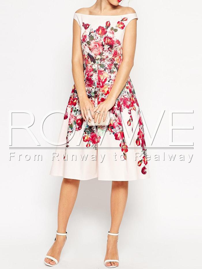 Romwe White Off The Shoulder Floral Dress