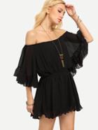Romwe Off-the-shoulder Ruffled Chiffon Romper - Black