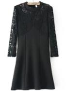 Romwe Lace Insert A-line Black Dress