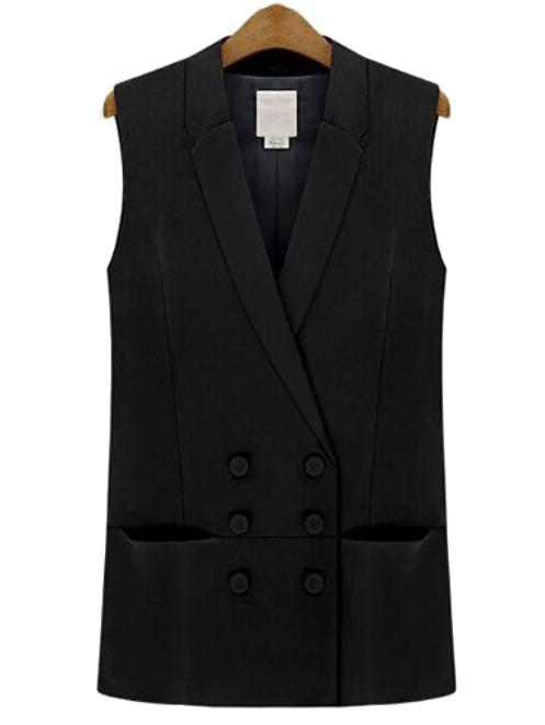 Romwe Lapel Double Breasted Black Vest