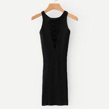 Romwe Lace-up Back Tank Sweater Dress