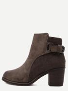 Romwe Brown Pu Snakeskin Trim Distressed Cork Heel Short Boots