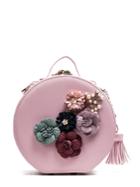 Romwe Applique Flower Round Shoulder Bag With Faux Pearl