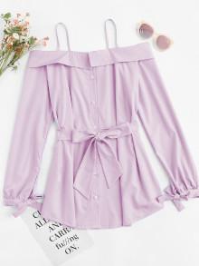 Romwe Bow Tie Cold Shoulder Cami Dress